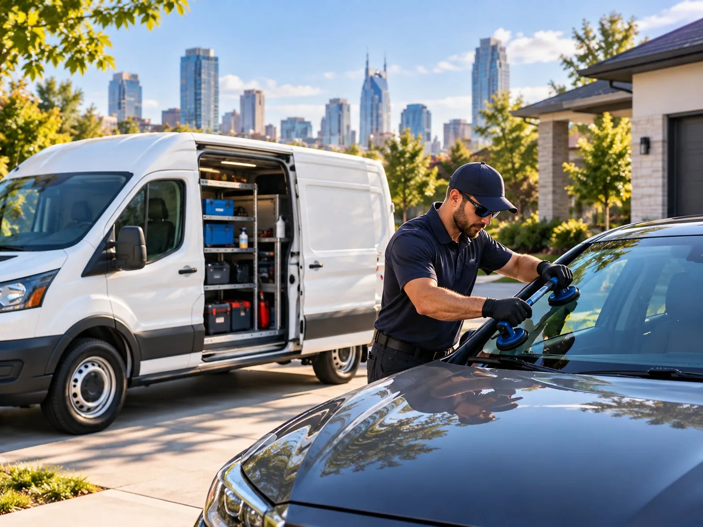 Mobile windshield service at a Nashville home